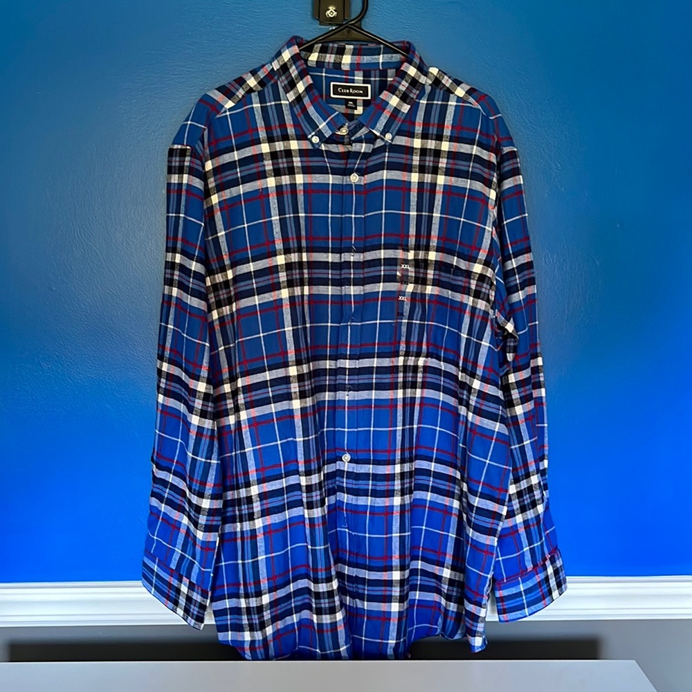 Club Room Men’s Size XXL Blue Combo Flannel Shirt NWT